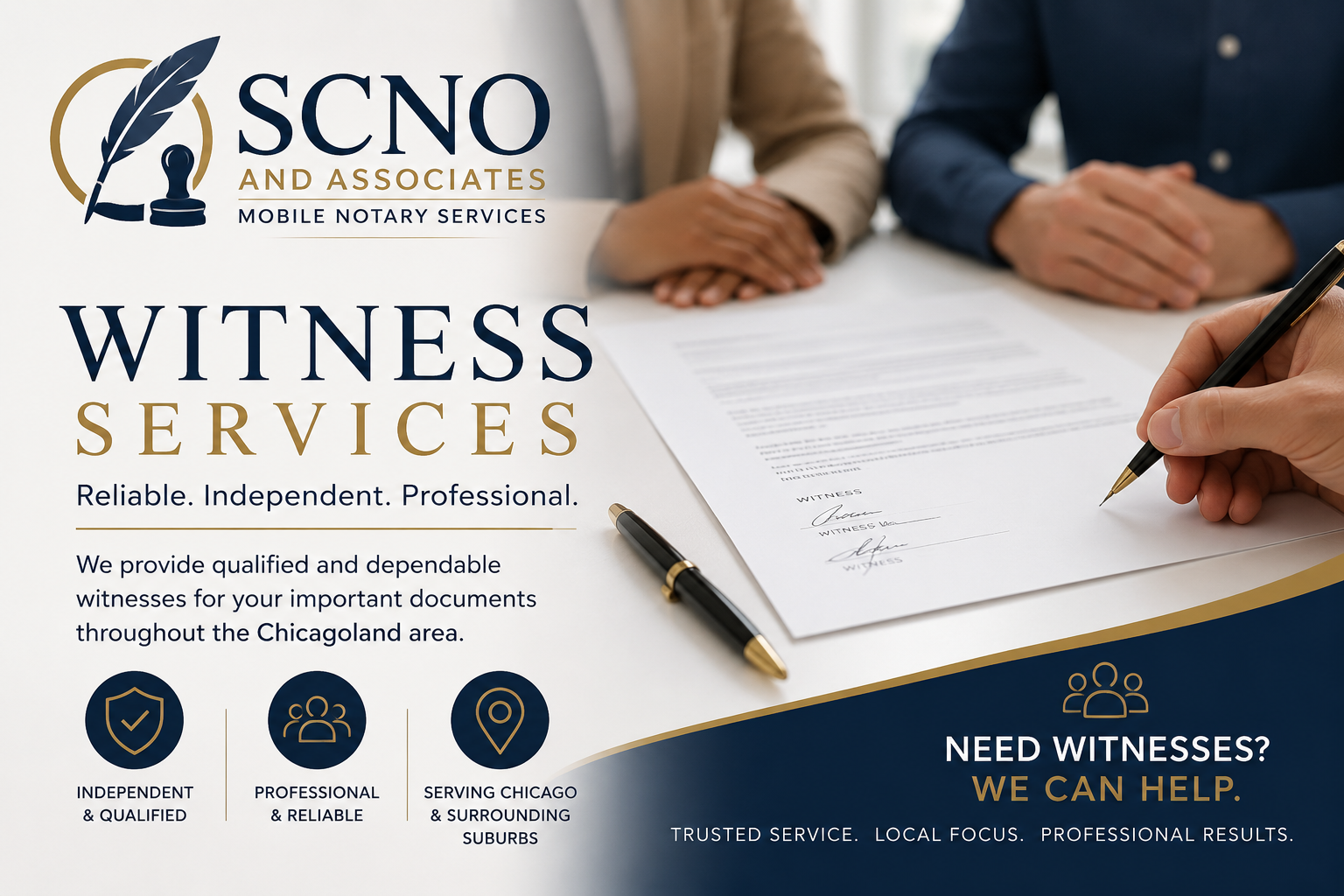 SCNO and Associates Witness Services. Reliable. Independent. Professional.
